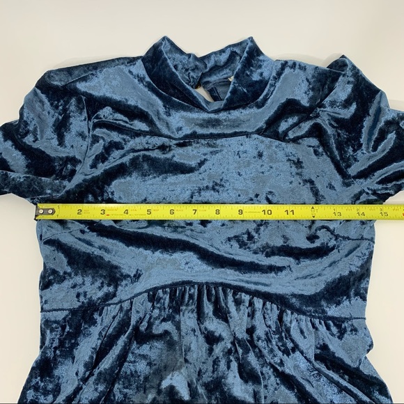 Urbanology Blue Crushed Velvet Long Sleeve Mini Dress Keyhole Back Size Small - Picture 11 of 13